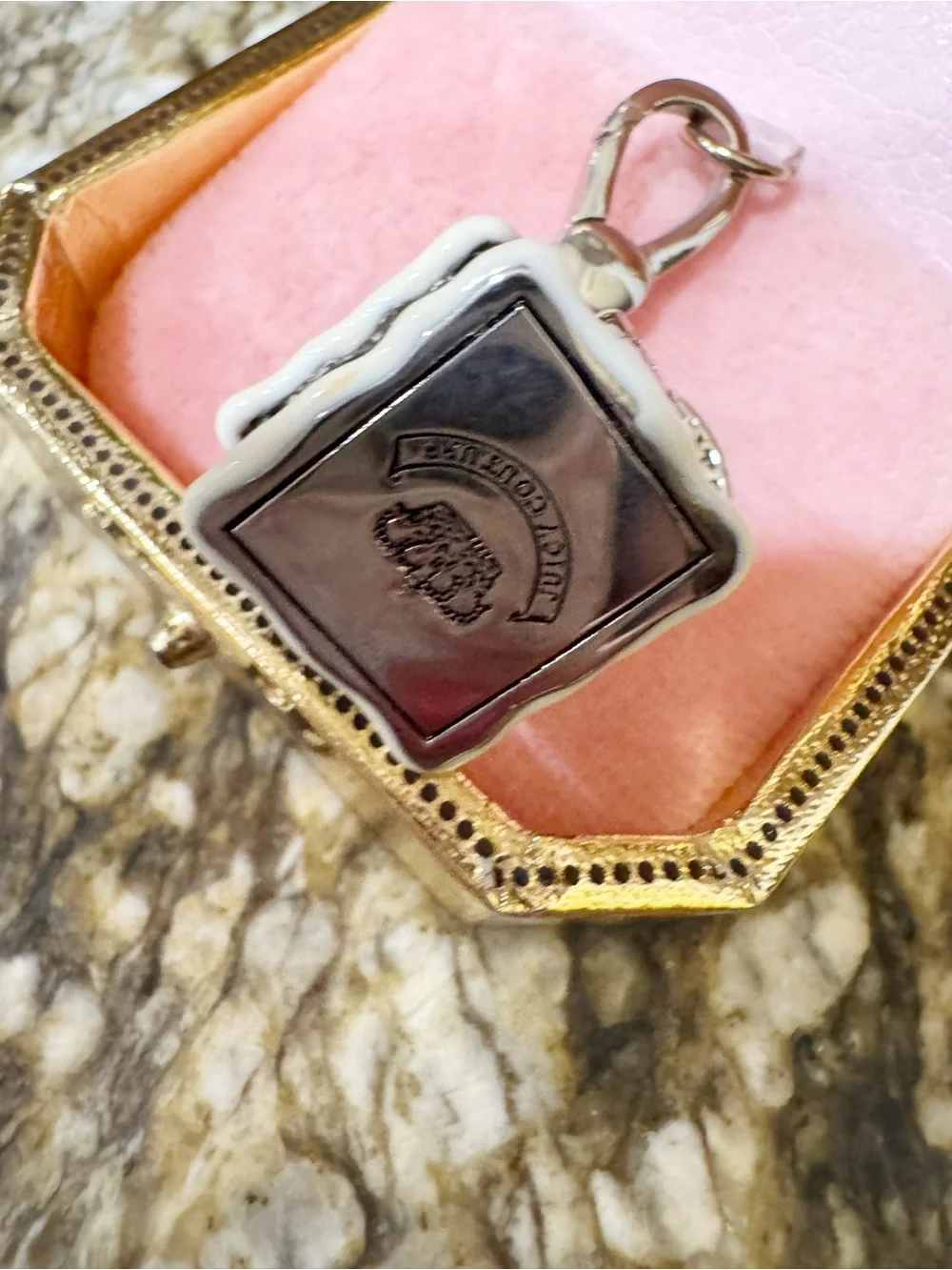 Juicy Couture Pink and Gold Gingerbread House Charm Bracelet Pendant Vintage Y2K